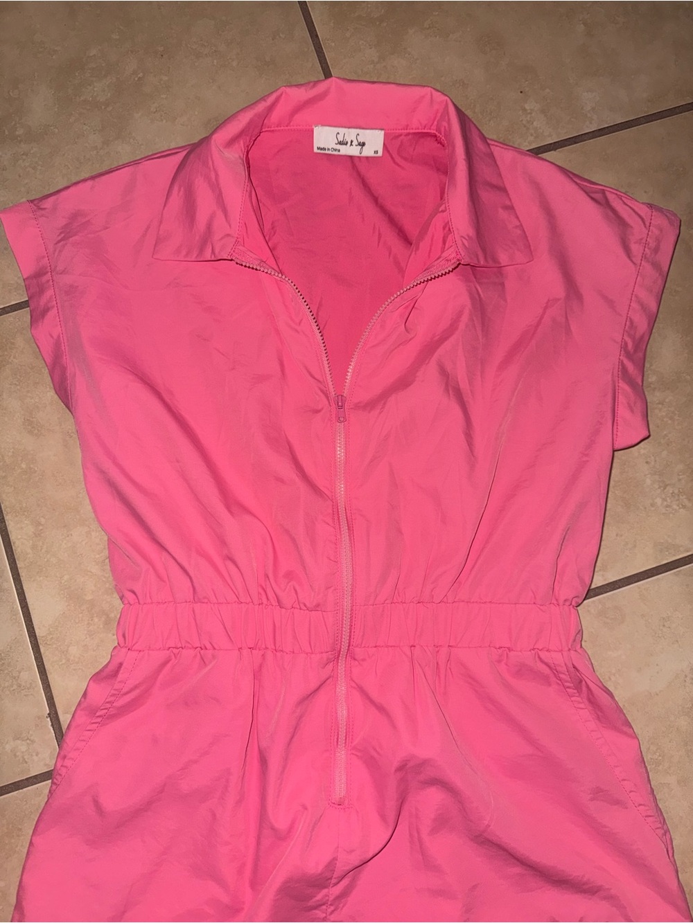 Sadie & Sage Bright Pink Zip-Front Romper with Collar